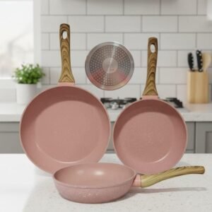Juego de 3 Sartenes Antiadherentes Mármol de Aluminio Forjado con Mango Ergonómico 20/24/28 cm